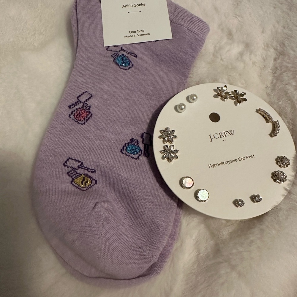 J. Crew Lavender Kids Ankle Socks and Earring Set